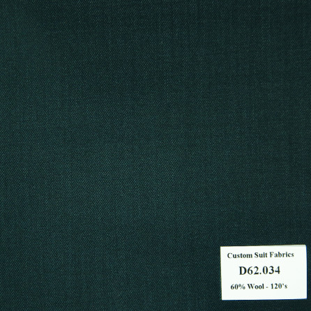 D62.034 Kevinlli V4 - Vải Suit 60% Wool - Xanh rêu Trơn